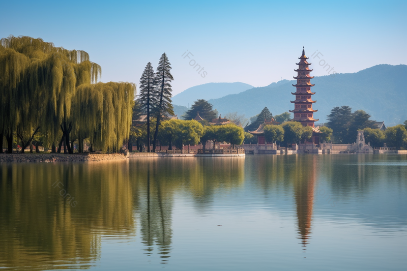 自然风景景点湖面反射宝塔,高清,摄影图,摄影图片,图片大全,摄影图免费下载